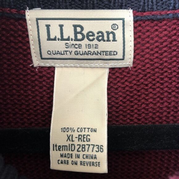 LL Bean Sweater Mens XL Maroon Mock Neck Quarter Zip Cotton Grandpa Cabin Preppy - Picture 6 of 10